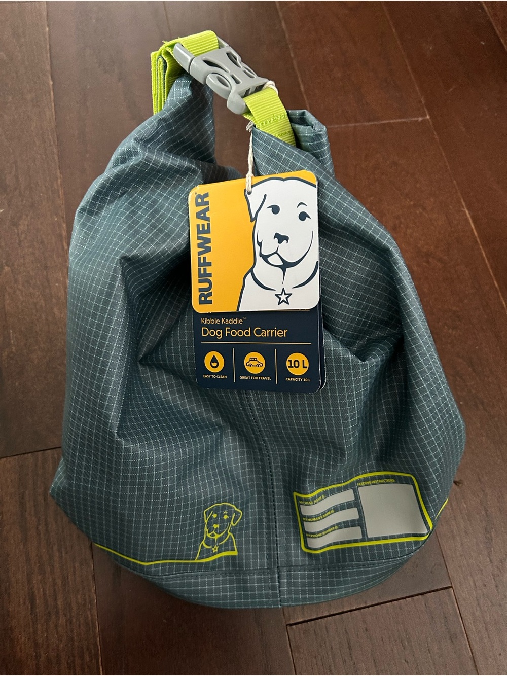 Ruffwear Dog Food Carrier in Gray with Lime Accents